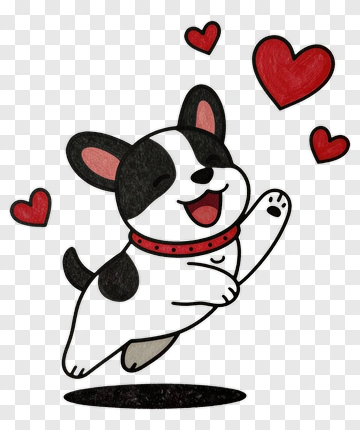 Cartoon Dog With Hearts PNG