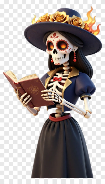 Skeleton Woman Holding A Book PNG
