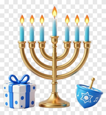 Hanukkah Menorah With Gifts And Dreidel PNG
