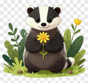 Cartoon Badger Holding A Flower PNG