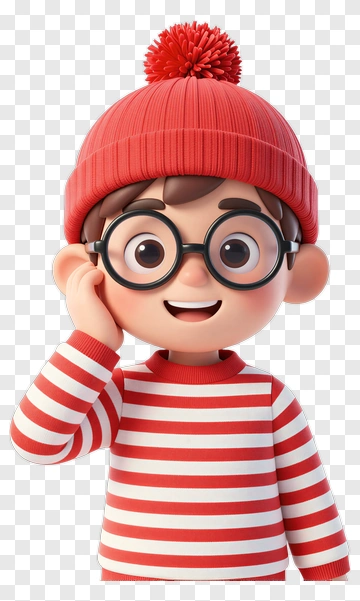 Cartoon Boy In Striped Sweater And Beanie PNG