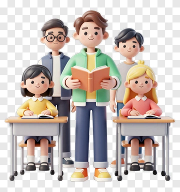 Cartoon Classroom Scene With Students And Teacher PNG