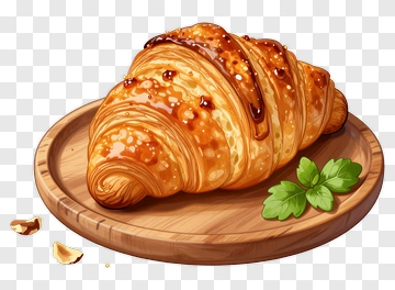Golden Croissant On A Wooden Plate PNG