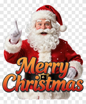 Santa Claus Holding A Finger Up With Merry Christmas Text PNG