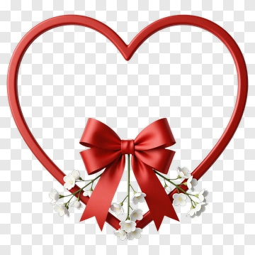 Red Heart Frame With White Flowers And Bow PNG
