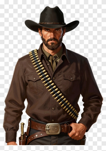 Cowboy Character With Gunbelt And Hat PNG