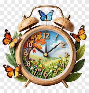 Colorful Alarm Clock With Butterflies And Flowers PNG