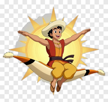 Cartoon Boy Flying On A Magic Carpet PNG