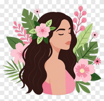 Woman With Flowers In Hair PNG