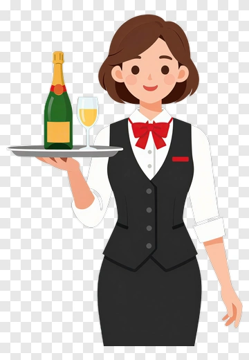 Waitress Holding A Tray With Champagne And Glass PNG