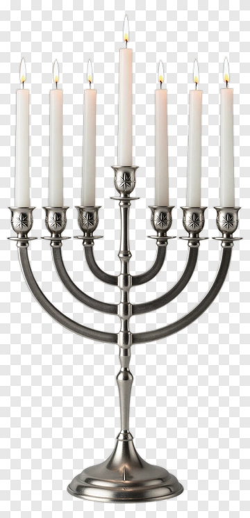 Silver Menorah With White Candles PNG