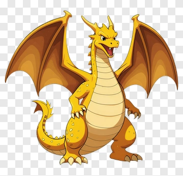 Cartoon Dragon With Yellow Scales And Wings PNG