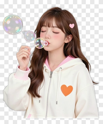 Girl Blowing Bubbles In A Hoodie PNG