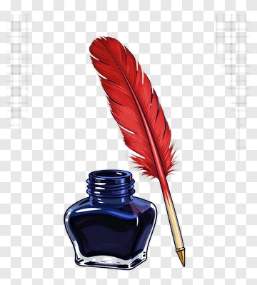 Ink Bottle With Red Feather Quill PNG