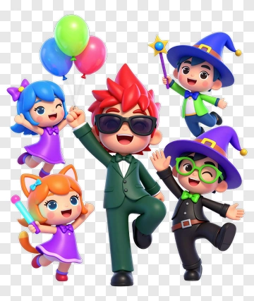 Colorful Cartoon Children Celebrating With Balloons PNG