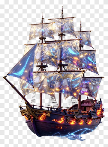 Fantasy Ship With Colorful Sails PNG