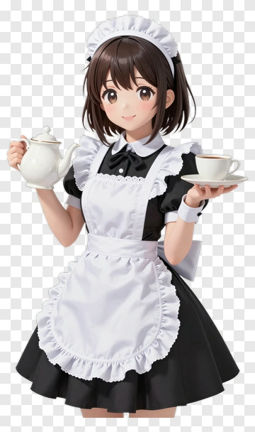 Anime Maid Holding A Teapot And Cup PNG
