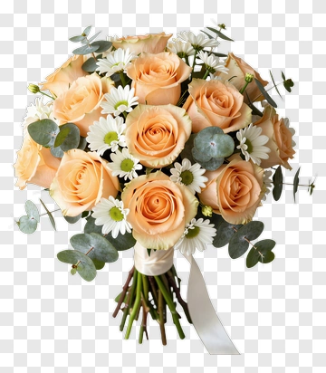 Peach Rose Bouquet With White Flowers PNG