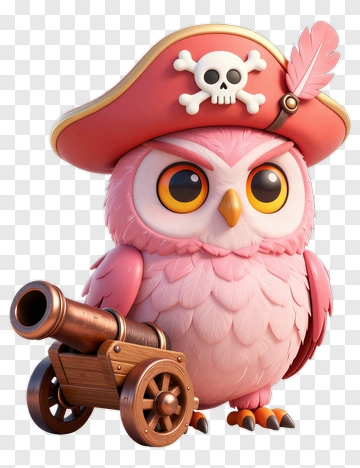 3D Pirate Owl Holding A Cannon PNG
