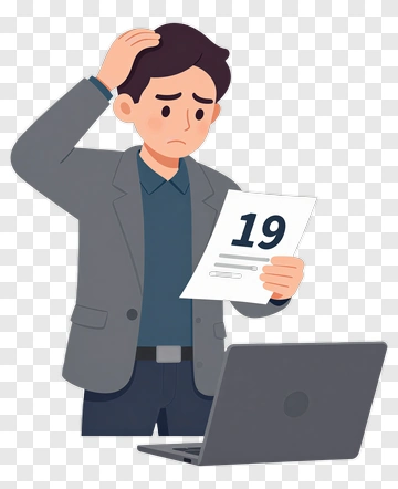 Concerned Man Looking At A Document With A Laptop PNG