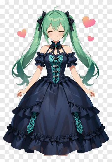 Anime Girl In A Dark Dress With Hearts PNG