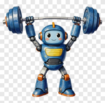 Cartoon Robot Lifting Weights PNG