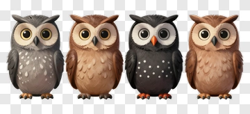 Cartoon Owls In Various Colors PNG