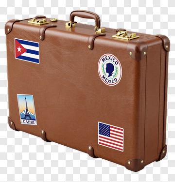 Vintage Suitcase With Travel Stickers PNG