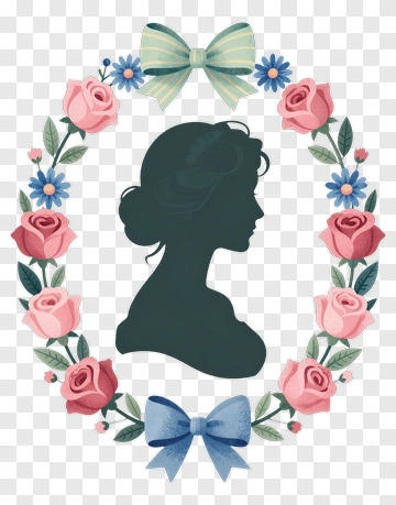 Silhouette Woman Surrounded By Floral Frame PNG