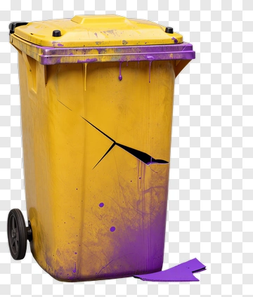 Yellow Trash Bin With Purple Paint Drips PNG