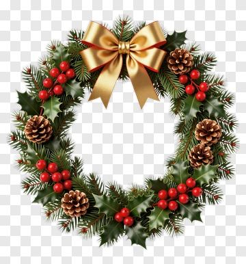 Christmas Wreath With Pine Cones And Berries PNG