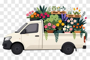 Flower Truck Loaded With Colorful Plants PNG