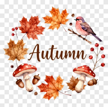 Autumn Wreath With Bird And Mushrooms PNG