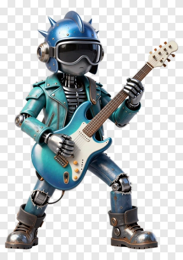 3D Robot Musician Playing Electric Guitar PNG