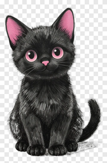 Cartoon Black Cat With Pink Ears PNG