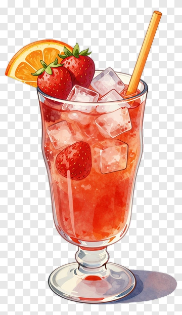 Strawberry Drink With Ice And Orange Slice PNG
