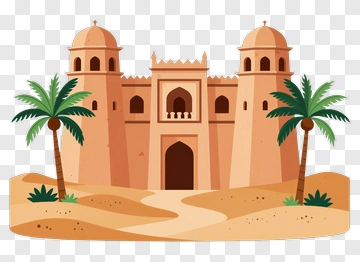 Desert Castle Surrounded By Palm Trees PNG