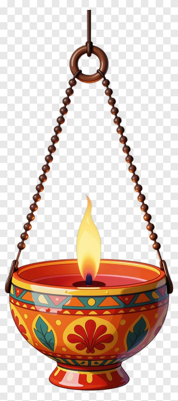 Colorful Diwali Oil Lamp With Flame PNG