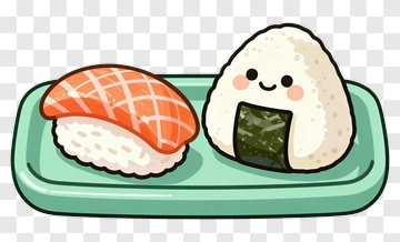 Cartoon Sushi And Onigiri On A Plate PNG