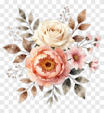 Watercolor Floral Arrangement With Roses And Leaves PNG