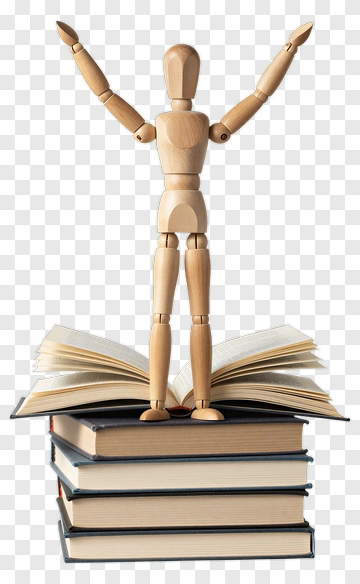 Wooden Mannequin Standing On Open Books PNG
