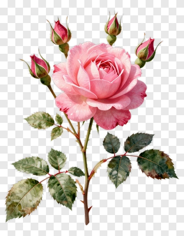Pink Rose With Buds PNG