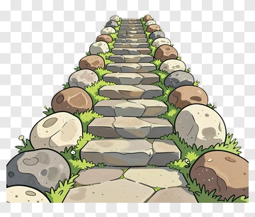 Cartoon Stone Pathway With Grass And Rocks PNG