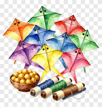 Colorful Kites And Spools Of Thread PNG