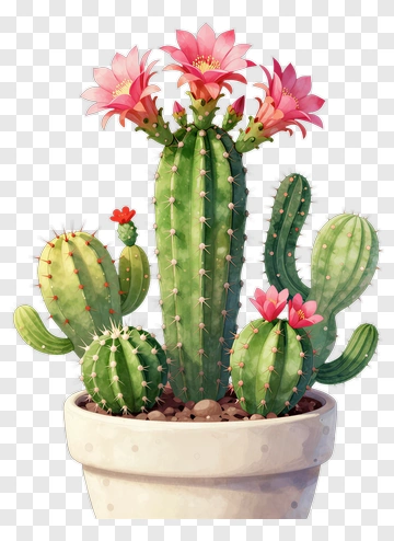 Colorful Cactus Arrangement In A Pot PNG