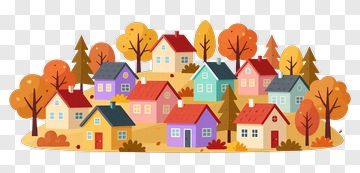 Colorful Autumn Village Landscape PNG