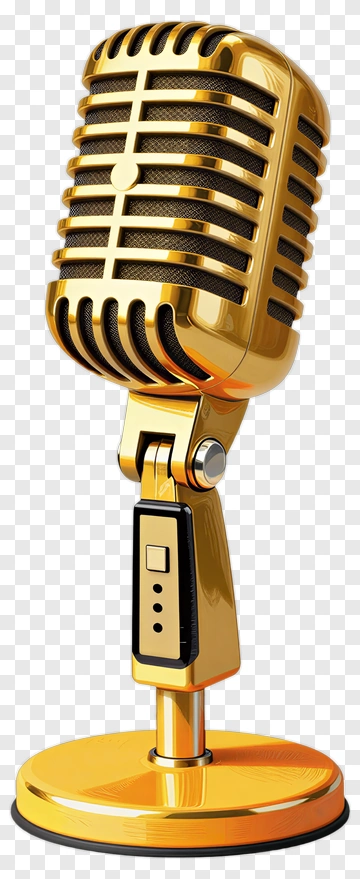 Gold Microphone On Stand PNG
