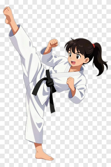 Cartoon Karate Girl Kicking PNG