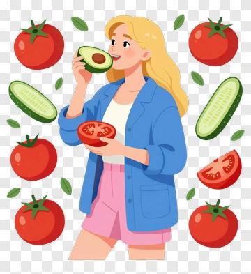 Woman Enjoying Fresh Vegetables PNG