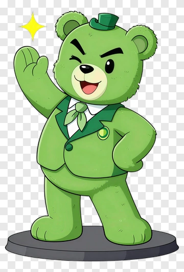 Cartoon Bear In A Green Suit Waving PNG
